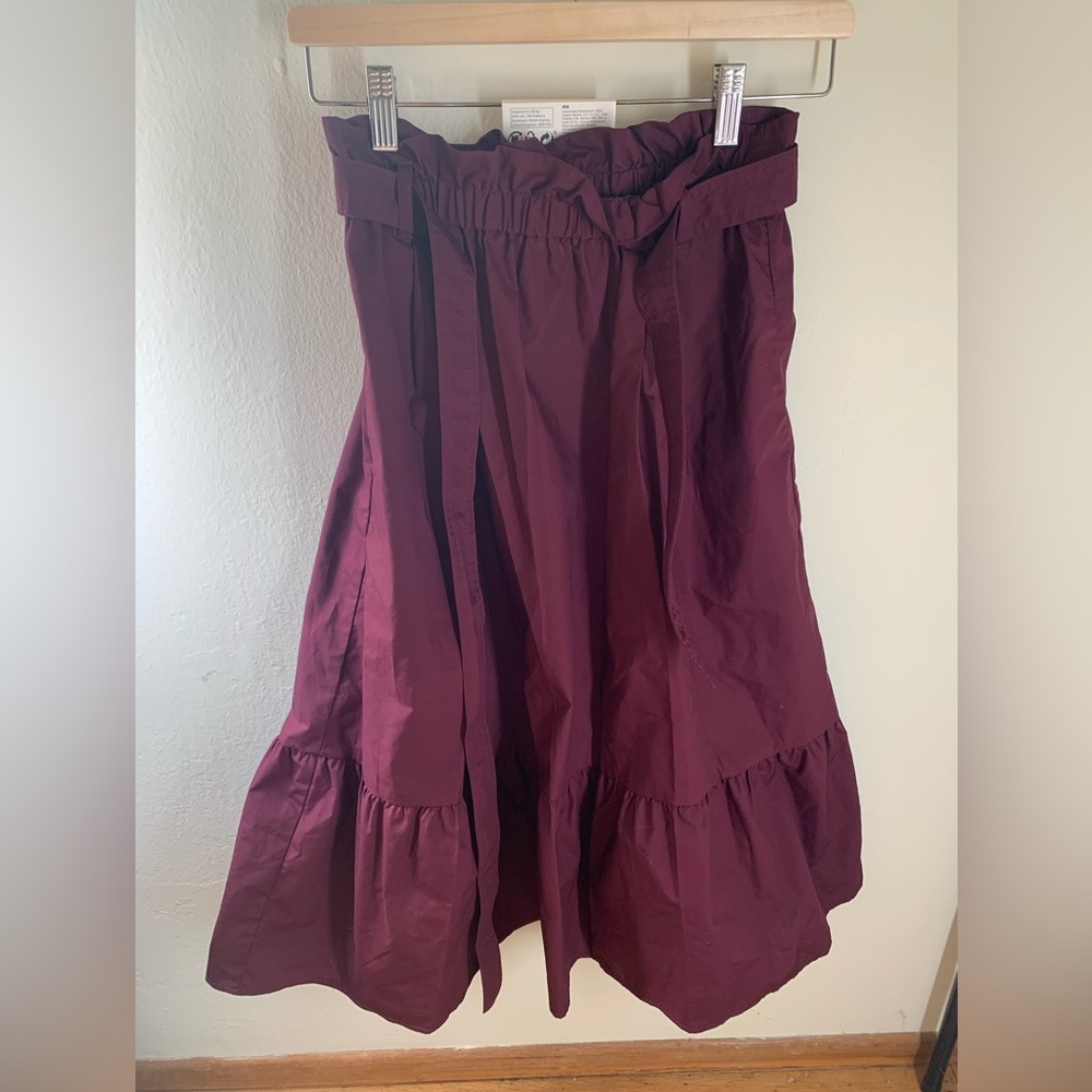 Uniqlo Burgundy High Waist Ribbon Frill Midi Skirt